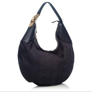 Black Gucci Canvas Horsebit Hobo Style Bag